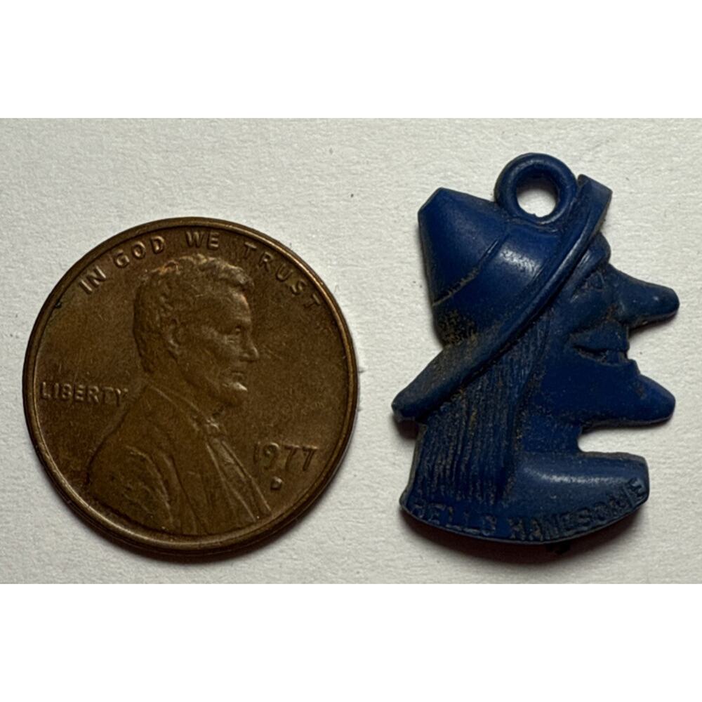 Vintage‎ Cracker Jack Blue Witch Head Celluloid Charm 1G
